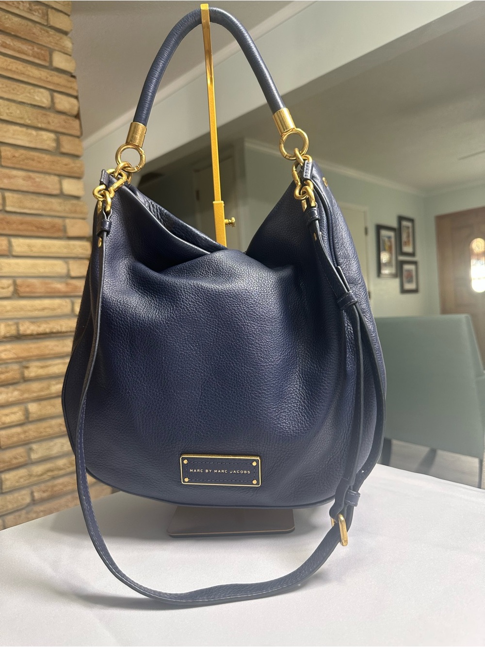 Marc by Marc Jacobs Deep Navy Pebbled Leather Hobo with Gold Hardware
